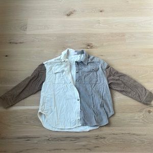 Pink lily color blocked corduroy button down